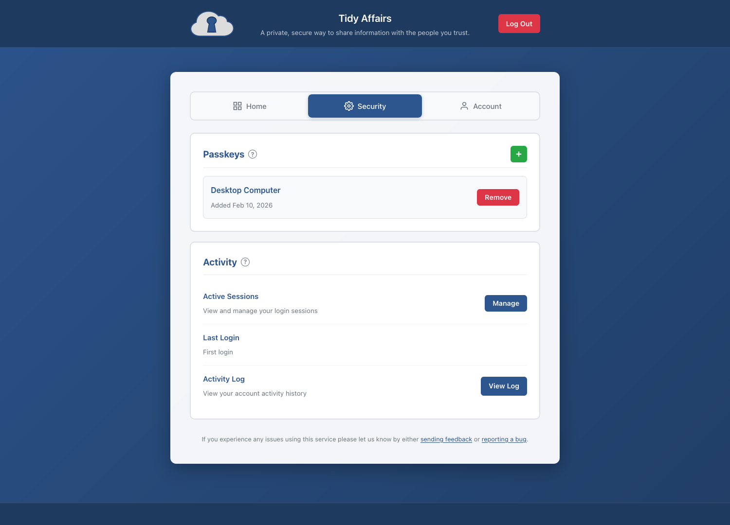 Security settings tab
